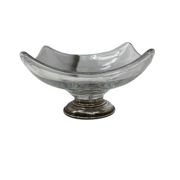 Frank M Whiting Sterling Silver Footed Base Bowl Square Glass Crystal - Picture 5 of 11